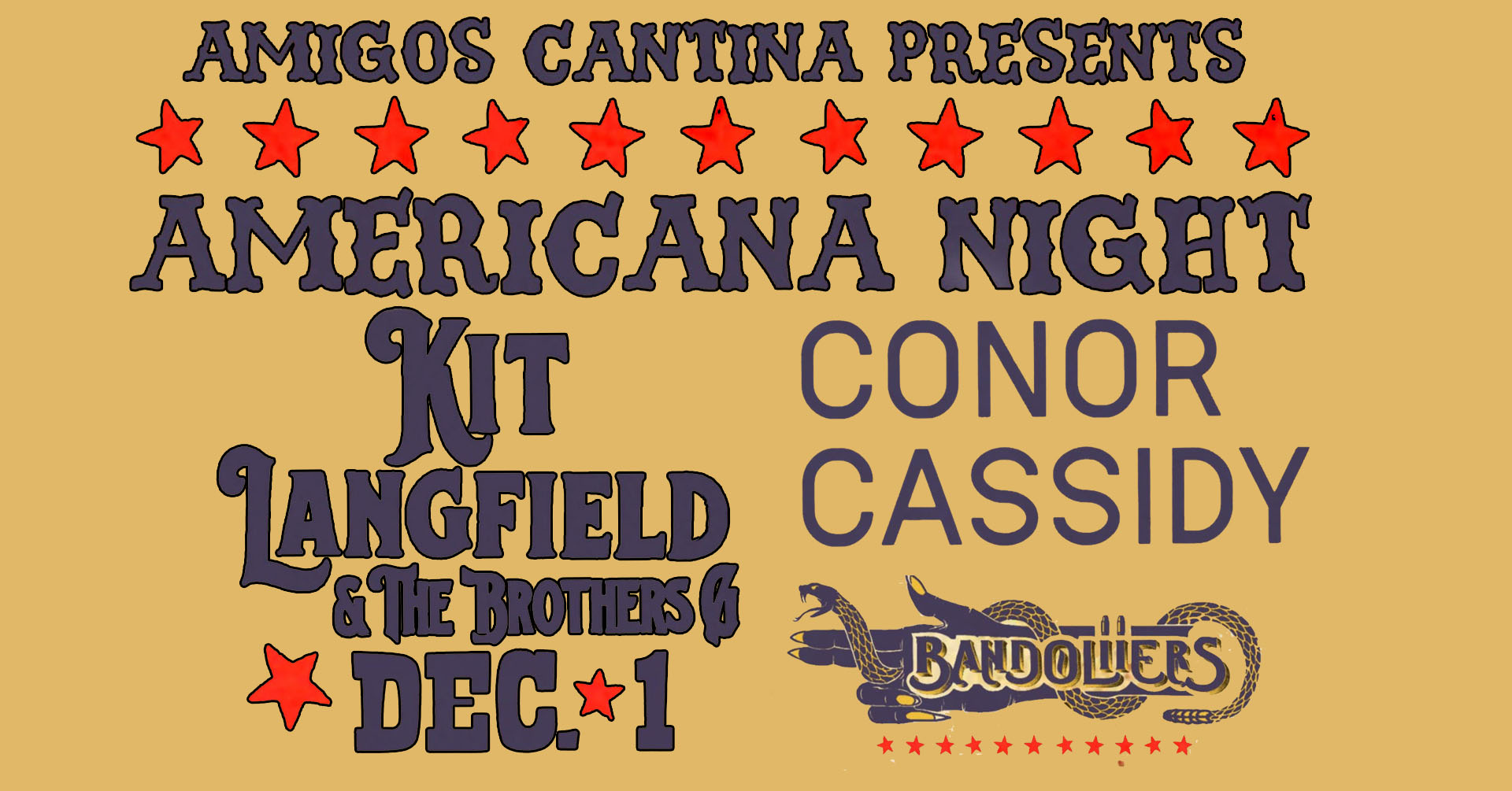Americana Night Featuring: Kit Langfield and the Brothers G, Conor Cassidy, Bandoliiers